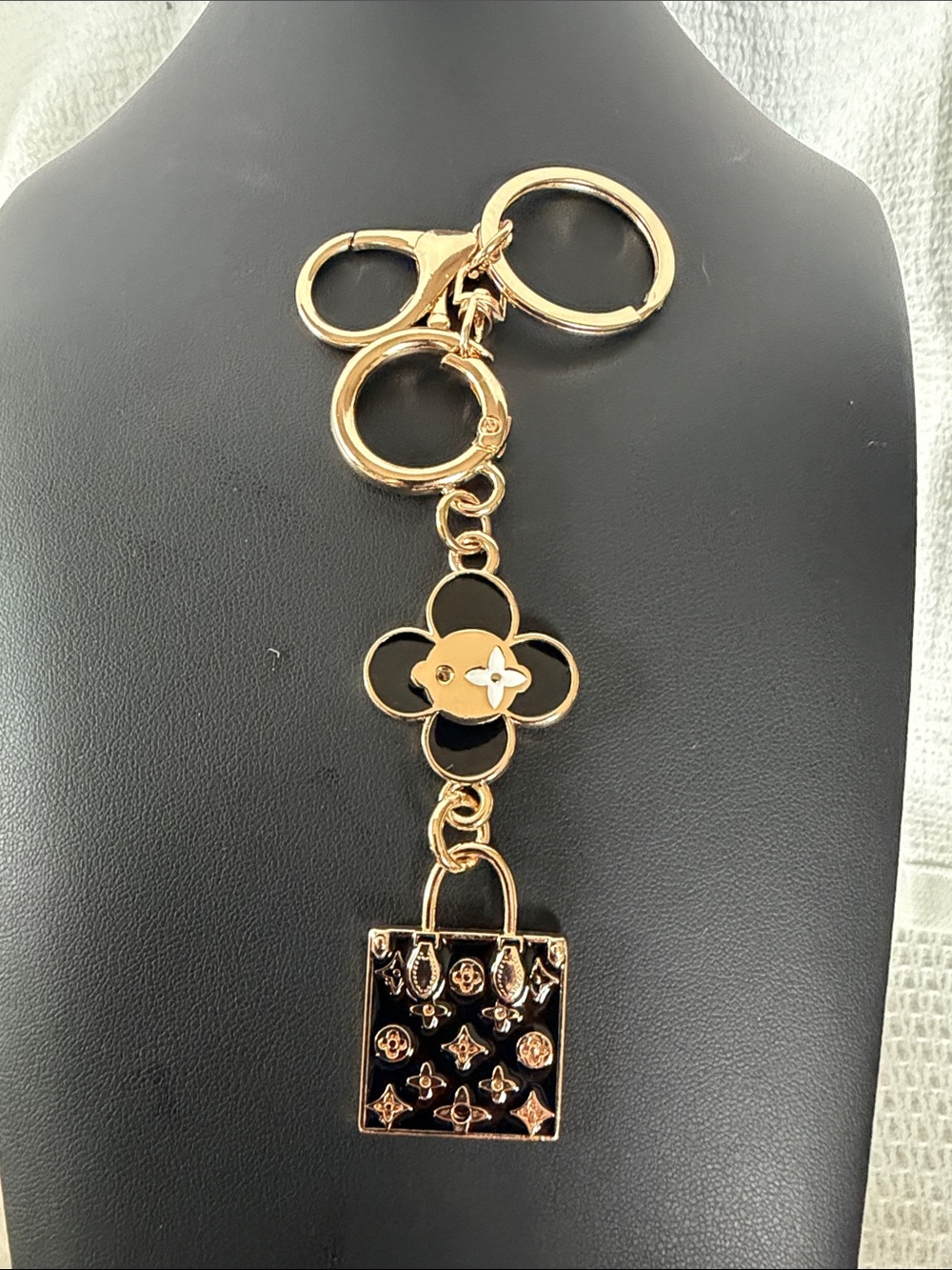 Gold and Black Floral Charm Keychain - super cute